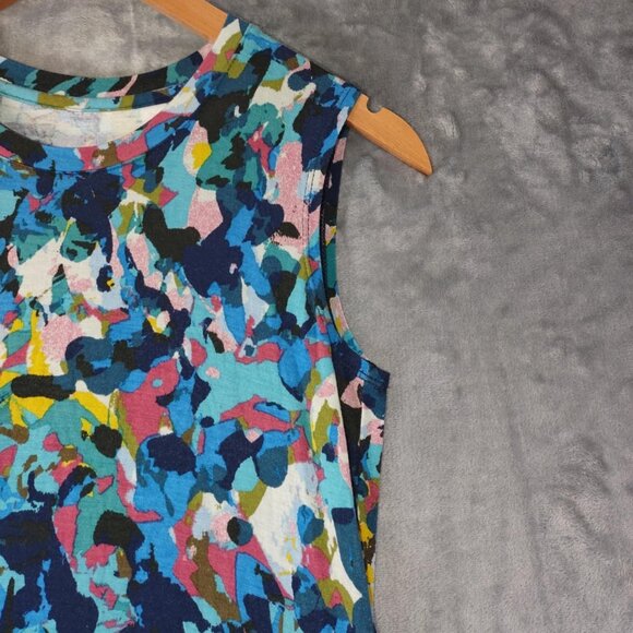 LOGO By Lori Goldstein Women's XS Blue Multicolor Sleeveless Asymmetrical Dress - Picture 5 of 8